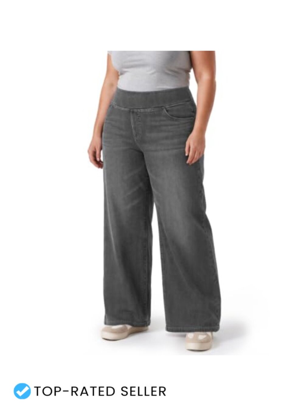 Plus Size High Rise Wide Leg Jeans Stretchy Pull On Elastic Waistband No Zipper